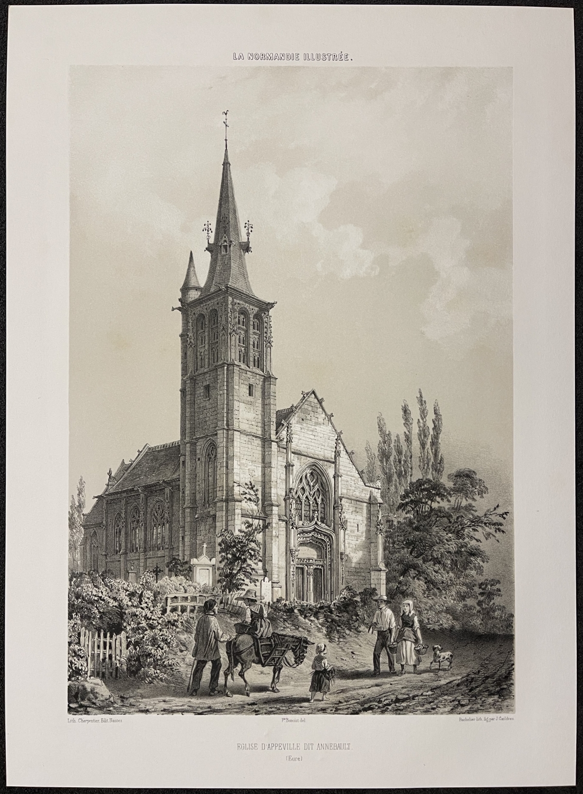 Appeville Annebault Eure Normandy France 1852 Village Church Two Tone Lithograph – Image 6