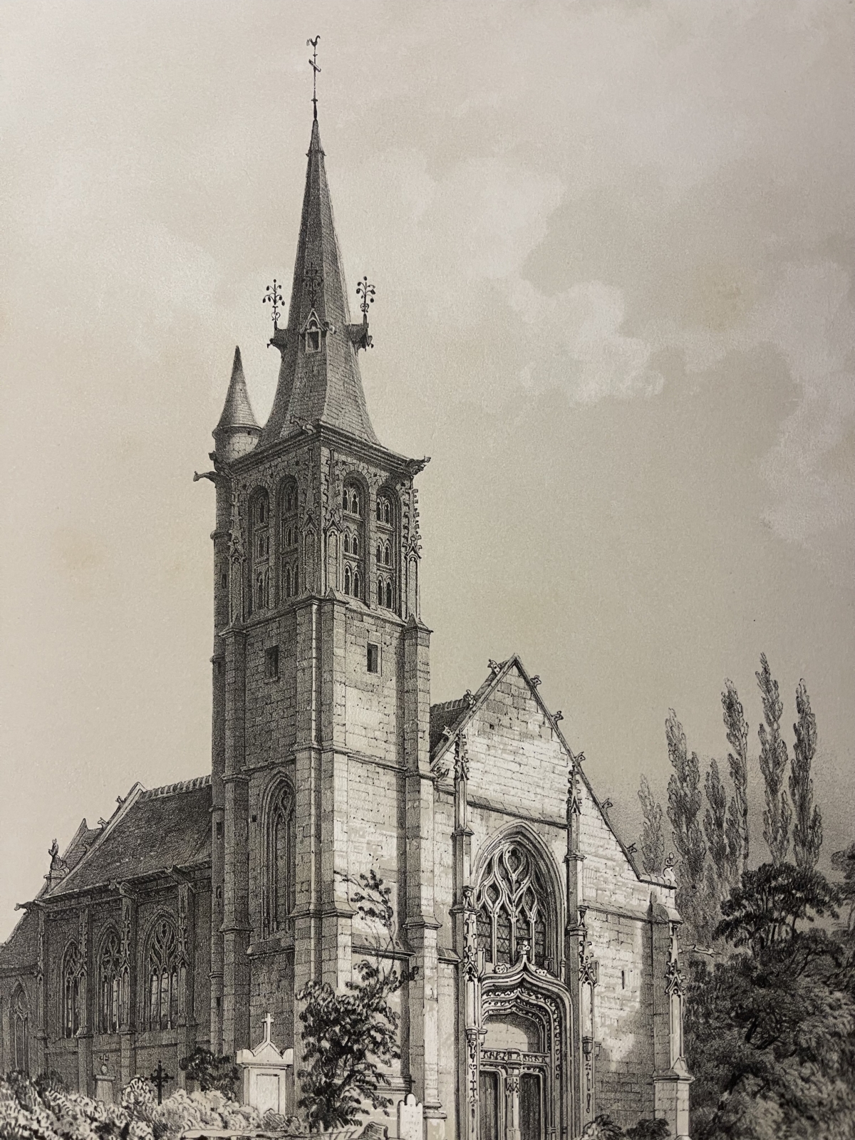 Appeville Annebault Eure Normandy France 1852 Village Church Two Tone Lithograph – Image 2