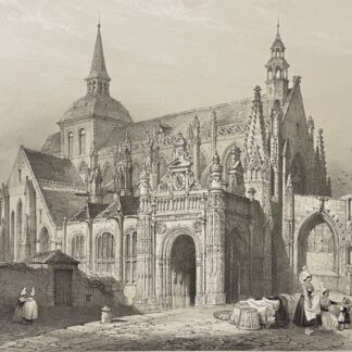 Falaise Calvados Normandy France 1852 La Trinité Church Antique Lithograph
