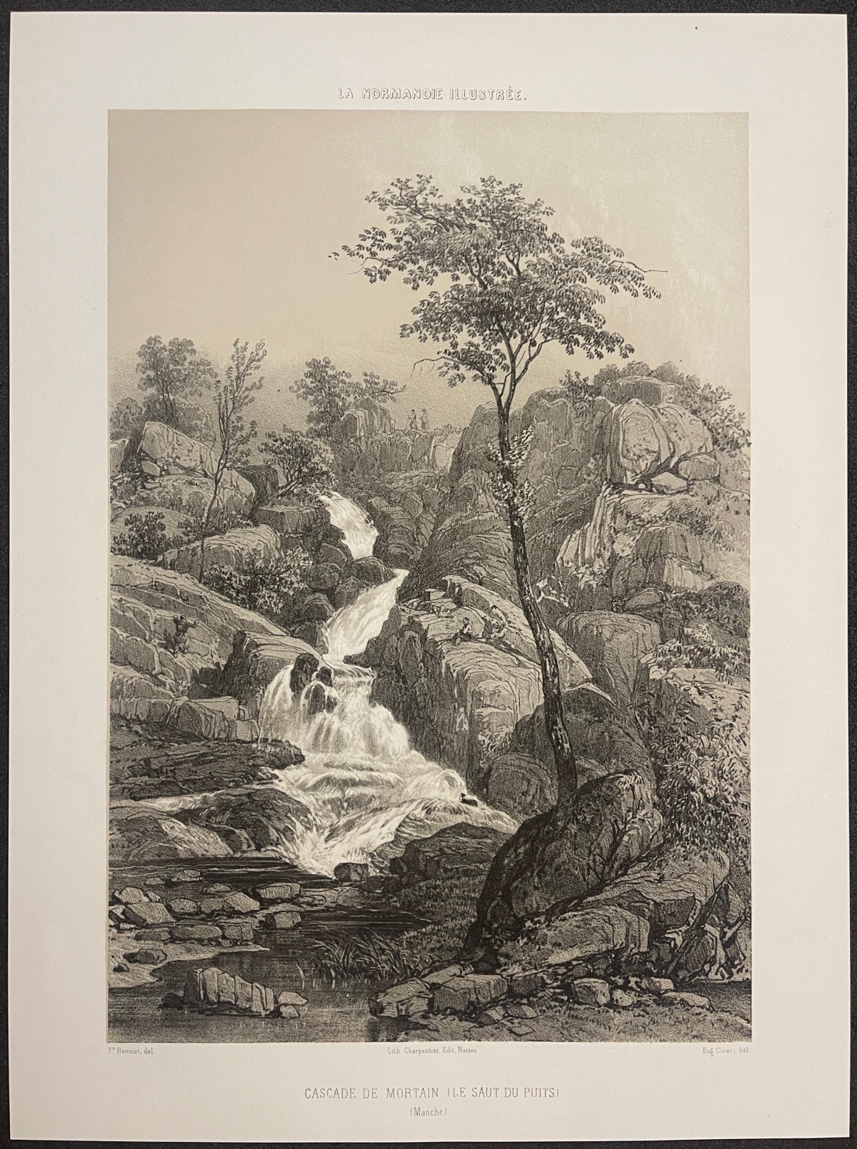 Mortain Manche Normandy France c1865 Le Saut du Puits Waterfall Lithograph – Image 2