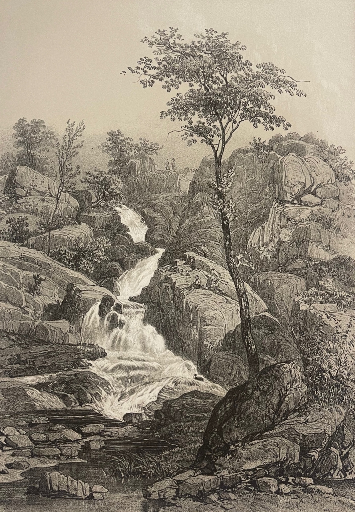 Mortain Manche Normandy France c1865 Le Saut du Puits Waterfall Lithograph – Image 3