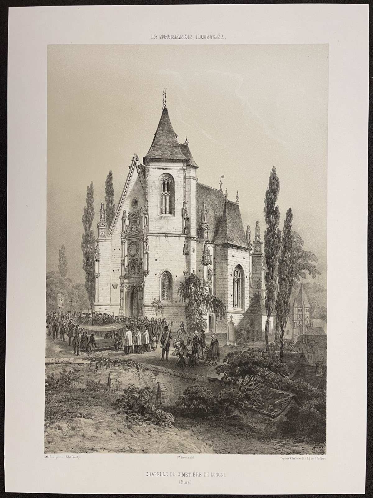 Longny au Perche Orne Normandy France c1865 Chapel and Religious Procession Print – Image 2