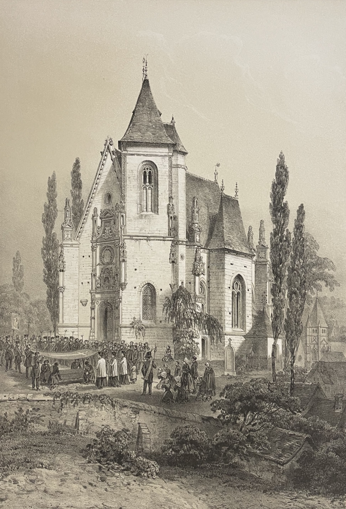 Longny au Perche Orne Normandy France c1865 Chapel and Religious Procession Print – Image 3
