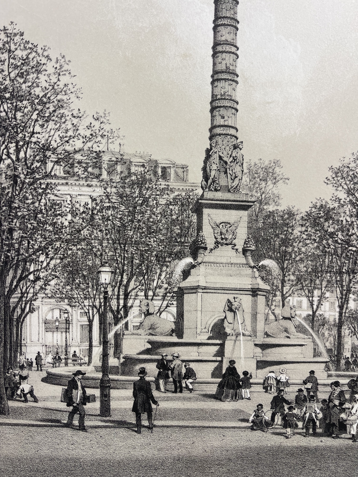 Paris France 1866 Fontaine du Palmier Chatelet Original Lithograph – Image 3