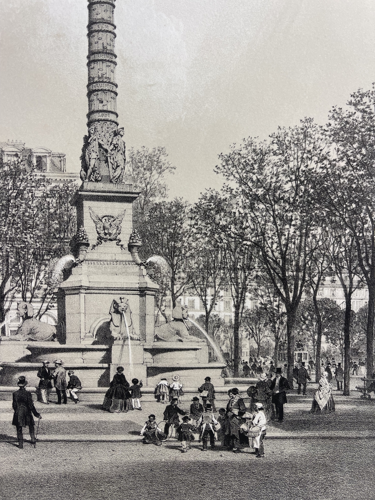 Paris France 1866 Fontaine du Palmier Chatelet Original Lithograph – Image 4