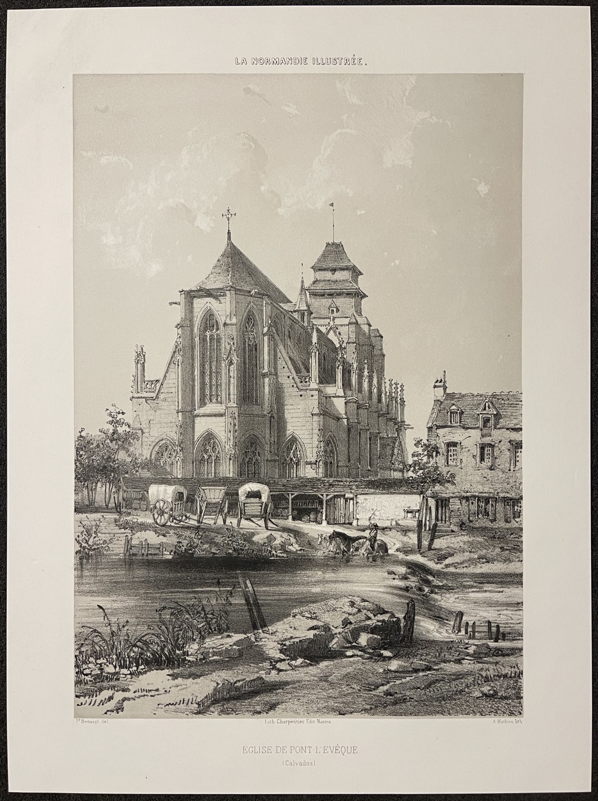 Pont-l'Eveque 1852 Church Lithograph Normandy France by A Mathieu – Image 2
