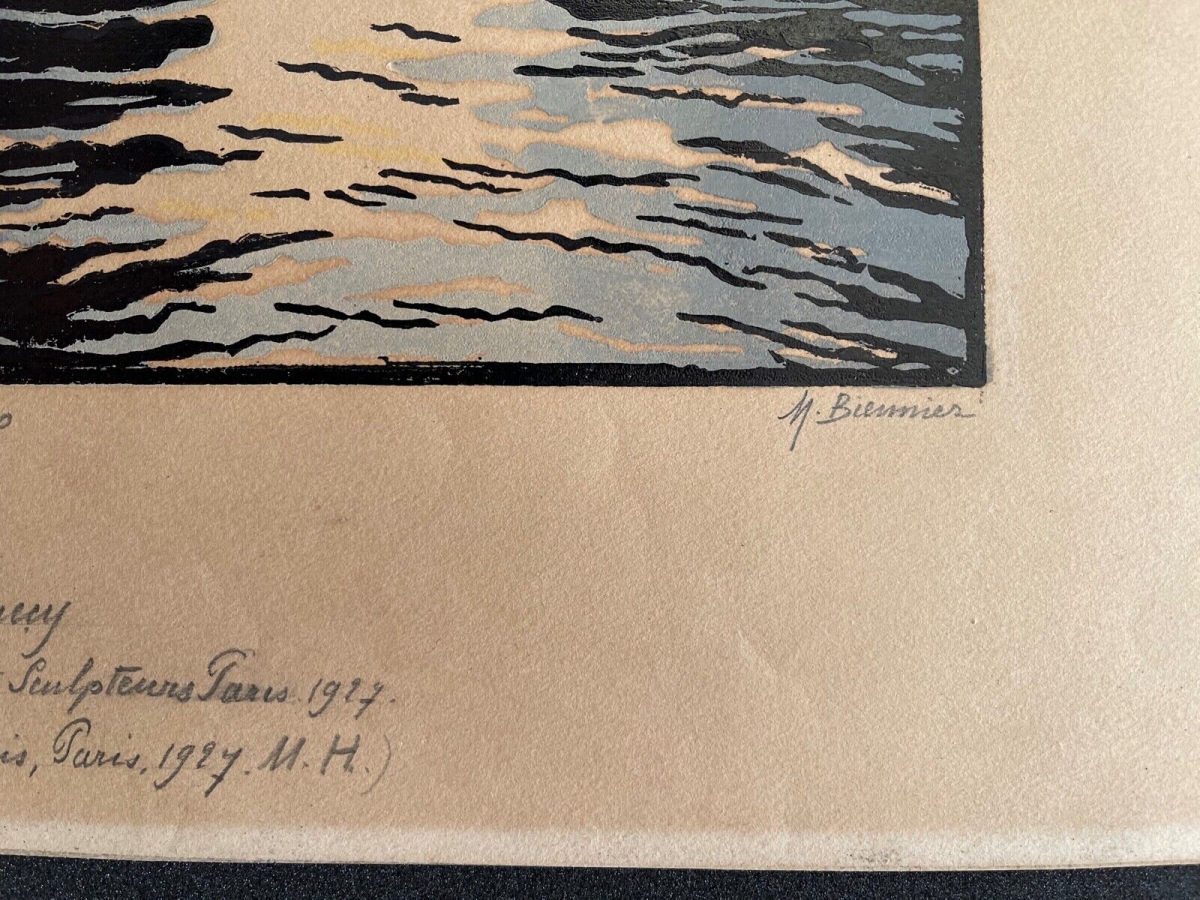 Annecy Haute-Savoie France 1927 Thiou Canal Woodcut by Marie Biennier Signed – Image 3