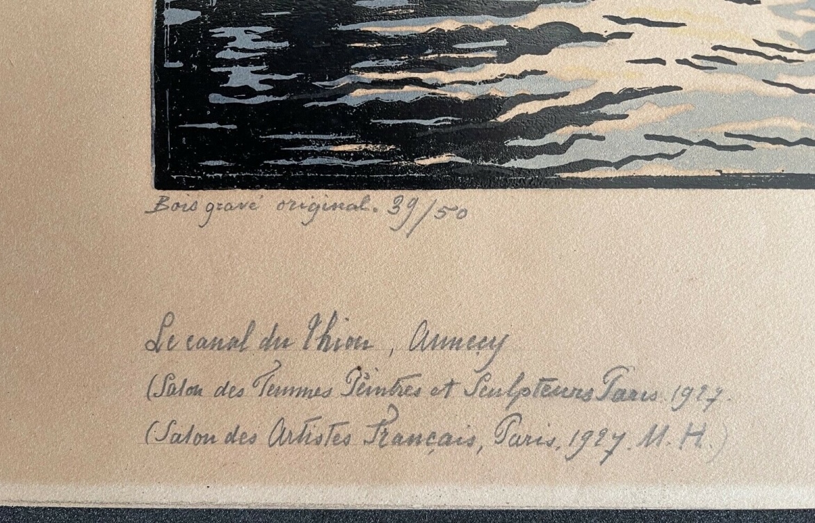 Annecy Haute-Savoie France 1927 Thiou Canal Woodcut by Marie Biennier Signed – Image 4