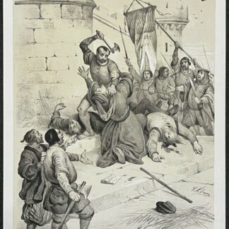 Paris c1858 France Death of Etienne Marcel Historical Lithograph Victor Adam