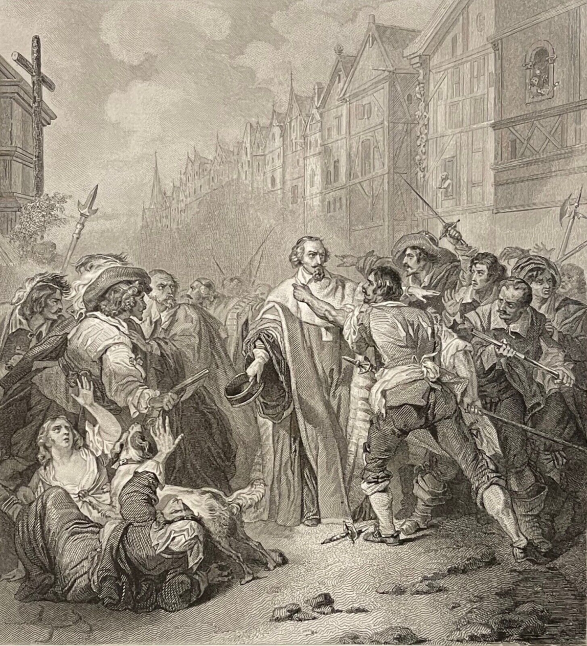 Paris France c1840 Mathieu Mole Engraving The Fronde Barricades of 1648 – Image 3