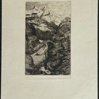 Vernayaz Valais, c.1870 — Signed Drypoint of the Trient Gorge and Bridge
