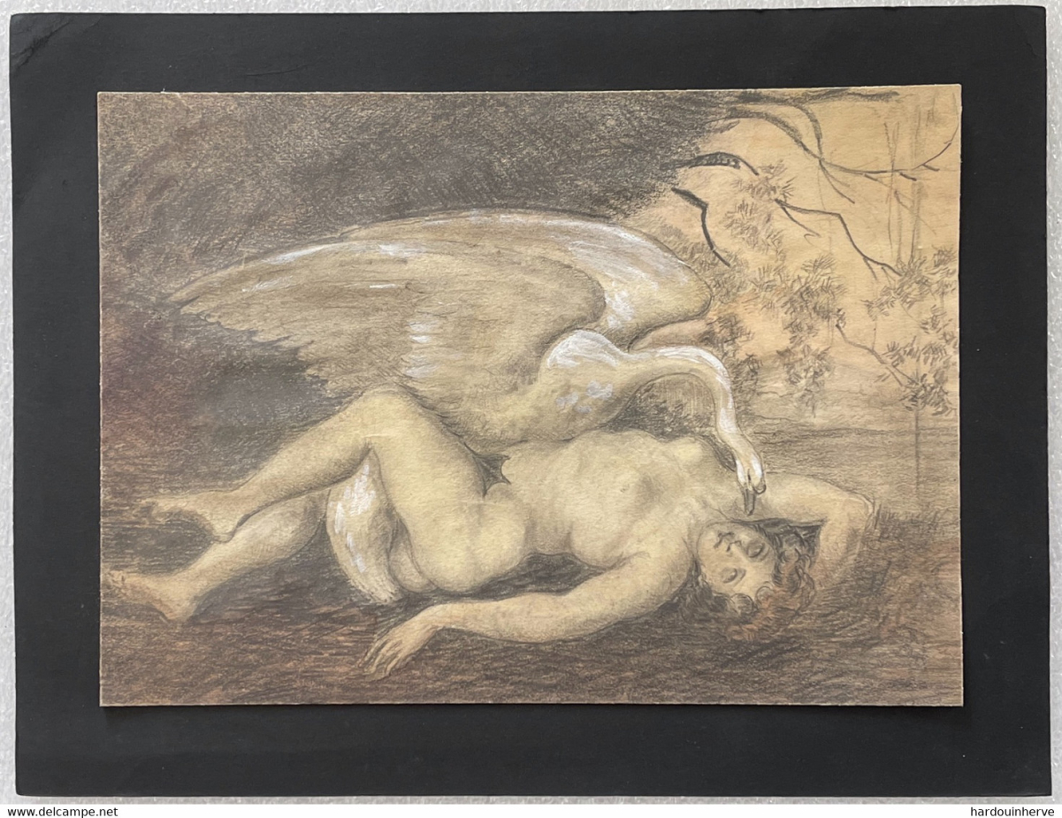 Leda and the Swan — Mythological Drawing with White Gouache Highlights – Image 2
